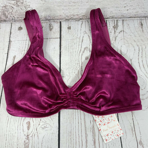 Free People Intimately Bra Rhiannon Soft Small Stretch Velvety Bralette Berry - Picture 2 of 9